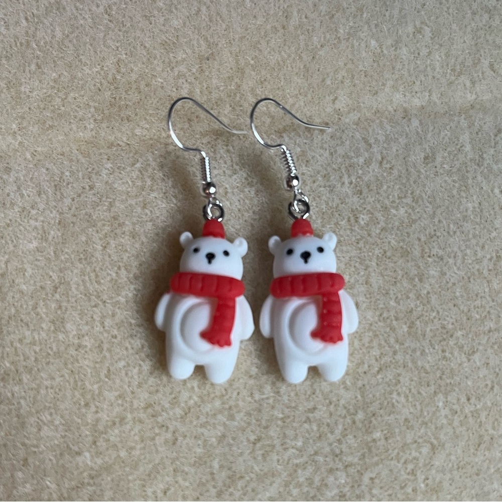 *3 for $20* Holiday Polar Bear in Scarf Earrings